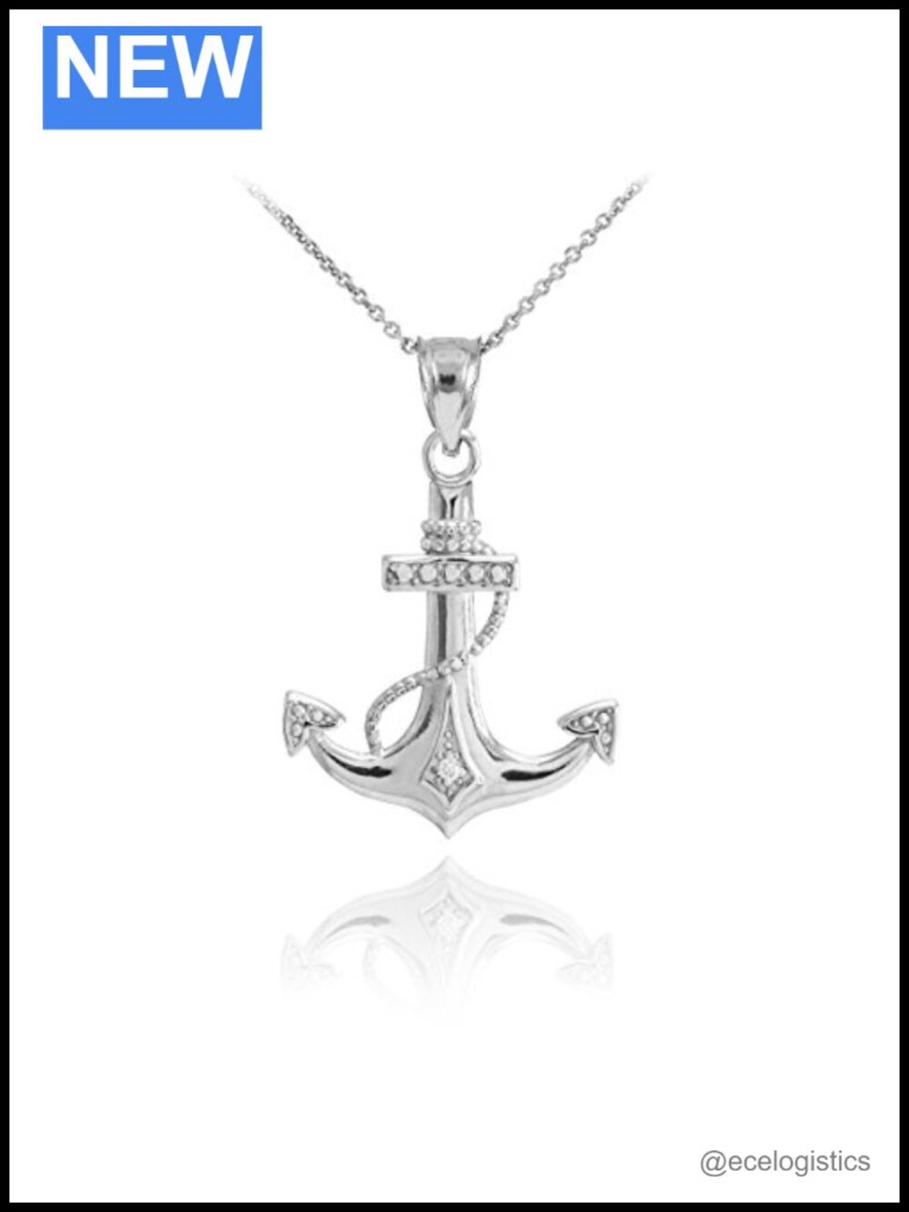 925 Sterling Silver CZ Fouled Anchor Pendant Necklace